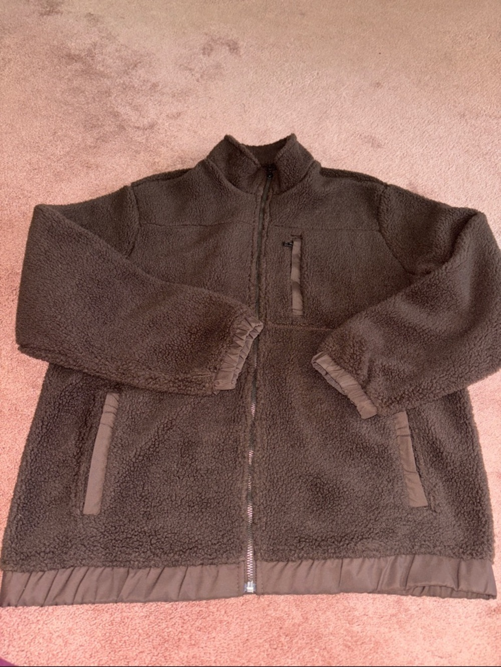 Old Navy Brown Sherpa Jacket men’s sz s zip up chocolate brown banded cuffs
